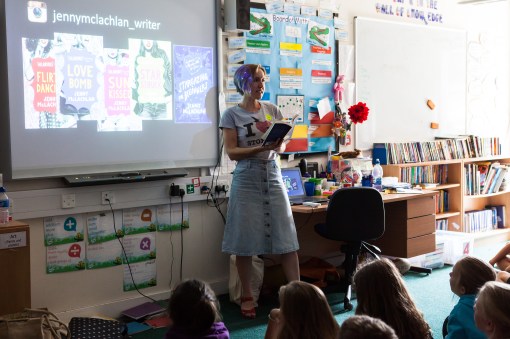 Jenny McLachlan talking to Year 6